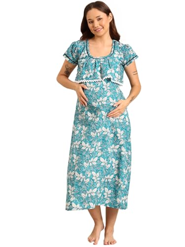 Image of Rupa Jon Aishwarya Women Full Length Maternity Night Dress in Cotton Blend Fabric, Maxi Nighty, Pregnancy Night Dress for Nursing, Pre and Post Pregnancy