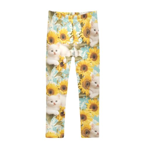 White Cat Sunflowers 4 Girls Leggings Athletic Pants Tights Stretch Bottom