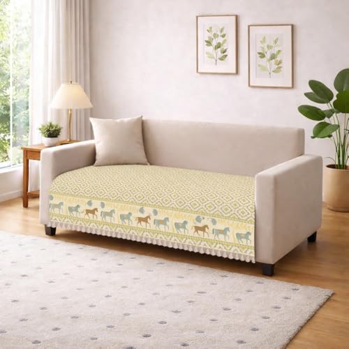 Image of Roseate Quilted Velvet Sofa Cover (2 Seater / 48 inchx27 inch) Sofa Protector for Living Room /Bedroom interiors (Beige Harley) with Tassels