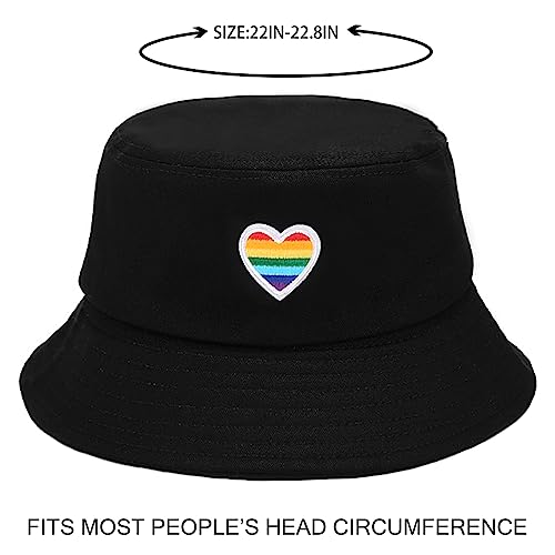 XYIYI Rainbow Pride Black Embroidery Bucket Hat Cotton Beach Fisherman Hats for Women Men