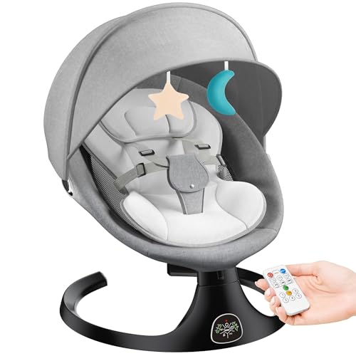 Image of Electric Baby Swing for Infants, Baby Rocker, Portable Baby Swing with 5 Speeds, 10 Lullabies Music Remote Control Indoor & Outdoor Use
