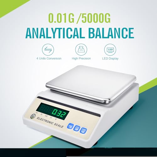 Image of Lichen Lab Analytical Balance 5000g x 0.01g with LED Display, High Precision Lab Scale with g /ct /oz /lb Units-Laboratory Scientific Scale for Kitchen, Lab, Pharmacy, Jewelry