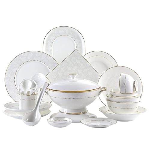 ELUKHT - Vajilla para banquetes (50 piezas, porcelana inglesa, 24 quilates, platos de postre, platos hondos, platos planos, para 10 personas