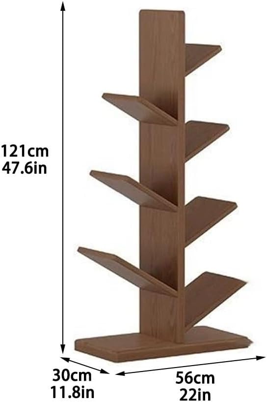 Solid Wood Tree Bookshelf, 8-Tier Floor Standing Bookcase(Brown)