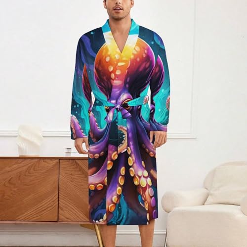Mens Kimono Robe Lightweight Nightshirt Soft Bathrobe Sleepwear Loungewear with Belt2