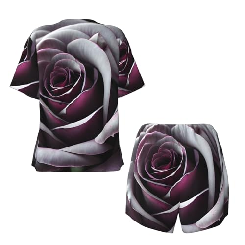 Conjunto de pijama de manga corta estampado con rosas góticas y cómodas 7