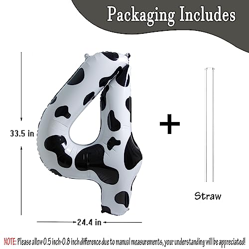 Image of Cow Print Number 4 Balloon, Large 40 Inch Cow Number Birthday Balloons | Helium Foil Mylar Balloon Cow Themed Birthday Party Decorations | Farm Barn Decor for kids,Girl,Boy