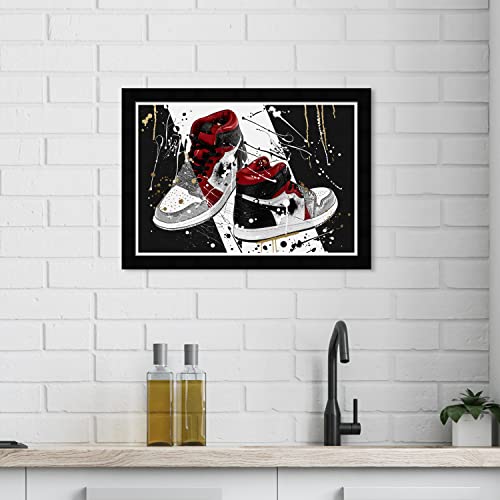 Wynwood Studio Fashion and Glam Modern Black Frame Paper - Paint Dripped Sneakers, Wall Art for Living Room, Bedroom, and Bathroom, 19 in x 13 in, Black and Red Home Decor by Wynwood Studio - Used condition - Image 5