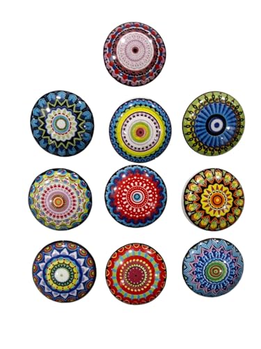 Image of Vintage Ceramic Knobs for Kids and Kitchen Cupboards, Drawers, Wardrobes, PC Cabinets, Almirahs, Dressers, Decorative Pull Handles for Dressing Table and Home Decor -Set of 10, Cheerful