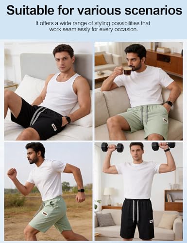 Image of Venzina Shorts Pant for Men Half Pant for Man Ribbed Knit Cooling 4 Way Stretch Fabric with Elastic Waist Drawstring for Jogging Gym Workout Commute