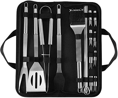 Prakal BBQ Grill Tool Set, 20pcs Stainless Steel Barbecue Accessories with Bag, Outdoor and Indoor Barbecue Turners, Complete Set of Outdoor Barbecue Utensils
