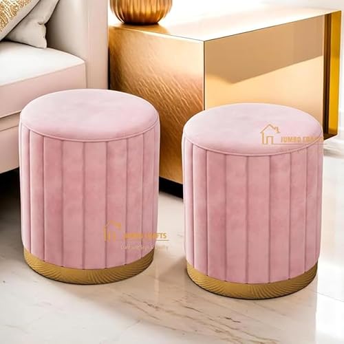 Image of Mudda Pouf Round Sitting Foot Stool for Office Room Decor, Upholstered Pouffe Puffy for Foot Rest, Ottoman Stool for Living Room Sitting Pouffes - (Pink Set of 2)
