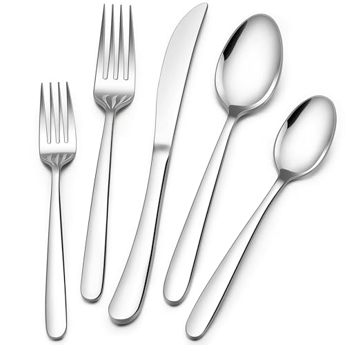 E-far Heavy Duty Silverware Set for 2, 10-Piece Stainless Steel Flatware Cutlery Set, Mirror Polished & Dishwasher Safe - Includes Spoons and Forks Knives Ideal for Home Kitchen
