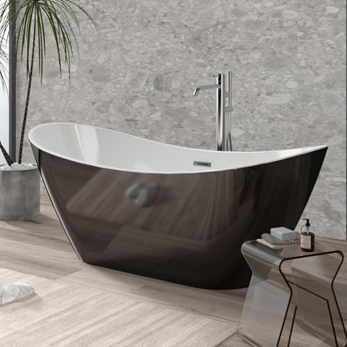 67 Inch Acrylic Soaking Bathtub, Modern Stand Alone Tub for