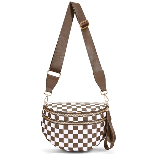 Image of hibear Checkered Crossbody Bag Spacious Bum Bags for Women Nylon Crossbody Fanny Packs Checkered Purse Belt Wallet