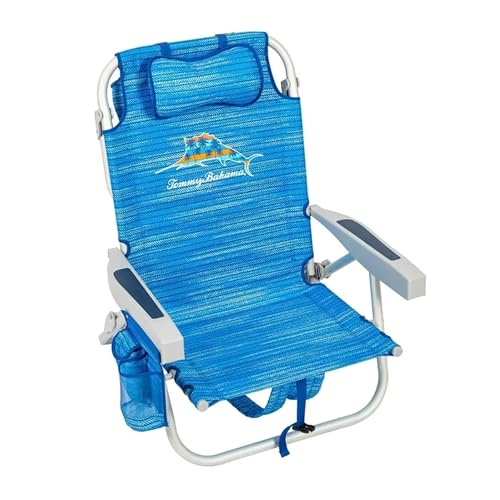 Deluxe Portable Backpack Beach Chair - Tommy Bahama Blue Folding Deck Chair, Sun Lounger with Card. Outdoor Chair for Beach, Camping, Picnics BBQ, Fishing or Birthday Parties