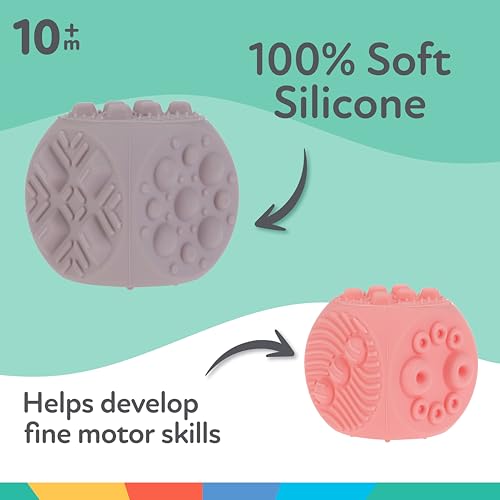 Image of Nuby Silicone Block Poppers - (2-Pack) Interactive Baby Block Toy for Babies 10+ Months - Pink and Purple