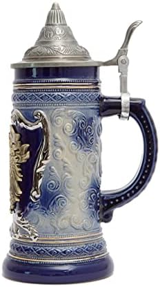 Amoy-Art Beer Stein Mug German Eagle Medallion Stanley Drinking Mug with Lid for Man 0.6Liter