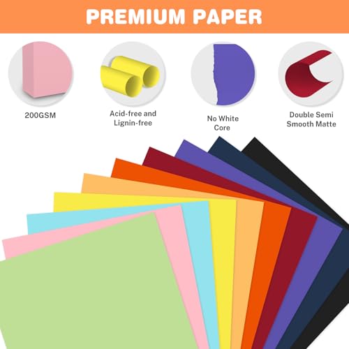 image for Ciphyfee Cardstock 8.5 X 11, 40 Sheets 10 Colors Card Stock, 75lb/ 200