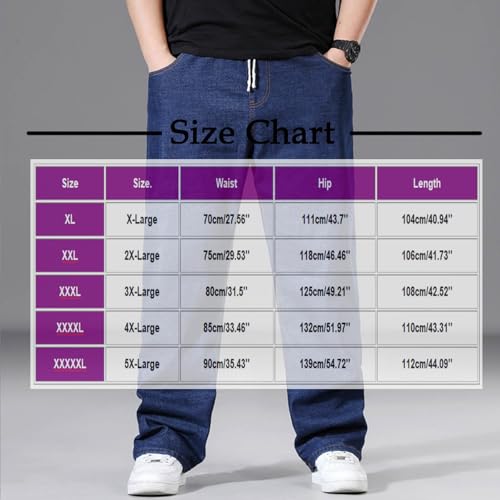 Men's Wide Leg Jeans with Pockets Business Work Denim Pant Drawstring Waist Casual Loose Pants Straight Leg Trouser3
