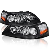 SPEC-D TUNING Black Headlights Compatible with 2005-2011 Lincoln Town Car, Left + Right Pair Headlamp Assembly