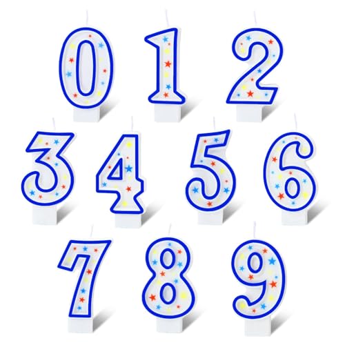 Calkkrer 10 pièces Bougies d'anniversaire Chiffres 0-9, Bougies à Pois colorées pour gâteaux, Bougies déco Bleues pour gâteaux, Bougies Anniversaire Enfants, Décoration fête à thème