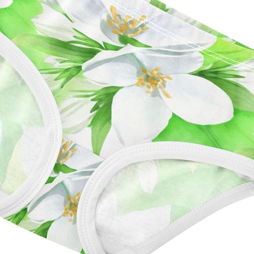 White Jasmine Flowers Leaves Green Girls Underwear Toddler 2t Cotton Panties Little Girl Print Kids Undies Briefs4