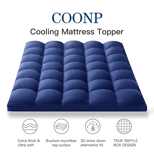 Coonp Queen Mattress Topper, Extra Thick Mattress Pad Cover, Cooling Pillowtop With 8-21 Inch Deep Pocket 3D Snow Down Alternative Fill(Navy Blue, Queen) #TOP1