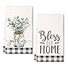 GEEORY Kitchen Towels for Farmhouse Decor Buffalo Plaid Eucalyptus Mason Jar Dish Towels 18x26 Inch Ultra Absorbent Bar Drying Cloth Hand Towel for Kitchen Bathroom Party Home Decorations Set of 2