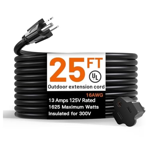 25 Feet Outdoor Extension Cord Waterproof Deep Black 16 AWG 3 Prong, Flexible Long Wires Perfect for Home or Office Use, UL Listed