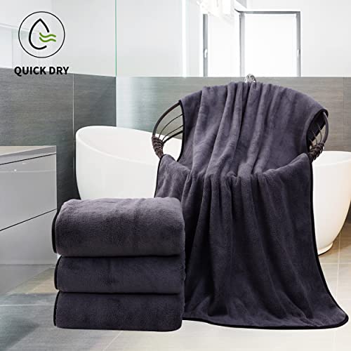 Cosy Family Microfiber 4 Pack Bath Towel Set, Lightweight And Quick Drying, Ultra Soft Highly Absorbent Towels For Bathroom, Gym, Hotel, Beach And Spa (Dark Grey) #TOP1