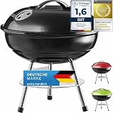 Micro BBQ Campinggrill Kugelgrill Mini Grill; Kompakter Reise Holzkohle-Grill Tischgrill Edelstahl emailliert 38cm (Schwarz)