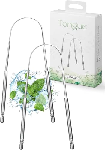Roe Tenpo Zungenreiniger 2 U-förmige Zungenschaber aus Edelstahl für Erwachsene einfach zu verwendender Tongue Scraper für bessere Mundhygiene und frischen Atem