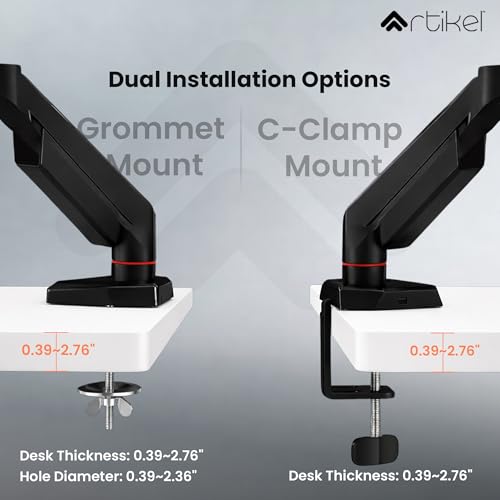Image of ARTIKEL Armour Monitor Stand for Desk Mount Adjustable Spring Assisted Single vesa Monitor arm for Table with Full Motion arm with C Clamp Grommet Mounting Base Computer Monitor Stand Upto 40 inches