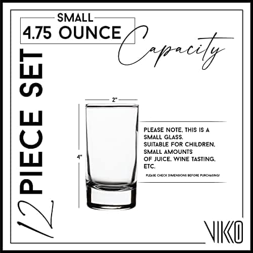 Vikko Mini Juice Glasses, 4.75 Ounce SMALL Glass Cups, Set of 6 Thick and Durable Juice Glass, 2.1 Inch x 3.9 Inch Heavy Base Juice Cups, Kids Drinking Glasses for Milk, Small Drinking Glasses