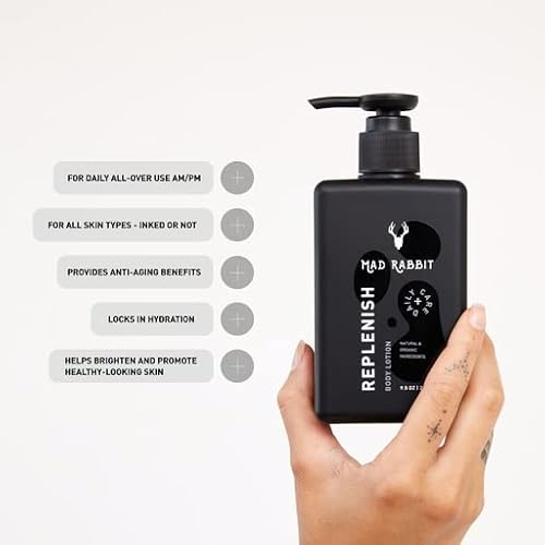 Mad Rabbit Replenish Tattoo Body Lotion - Fragrance-Free Lotion, Non-Greasy & Silicone-Free, Natural Ingredients, Lightweight For Daily Use (9.5 Ounce) #TOP3