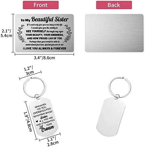 Sister Gifts, to My Sister Birthday Gifts - Sister Engraved Wallet Card, Keyring and Leather Journal 144 Pages Notebook Travel Diary, Christmas Sister Gifts from Sister