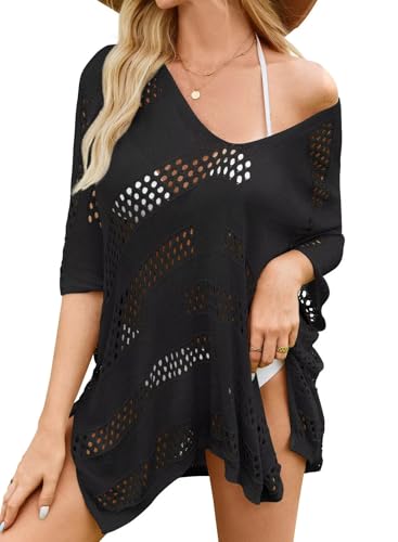 Women Bathing Suit Cover Up Summer Crochet Geometric Beach Swimsuit Coverup Mesh Knit Vacation Outfits Resort Wear