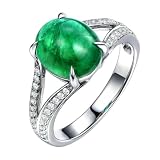 RDSGYZ Anillo de compromiso de matrimonio para mujer, platino, anillo de boda, talla H 1/2-V, 1/2, engaste de 4 garras con esmeralda ovalada de 3 quilates y moissanita de 0,25 quilates, 57 (18.1