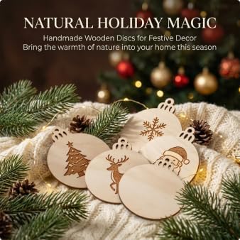 RAINFLOW 55 Pcs Wooden Circles for Crafts - Wooden Christmas Ornaments