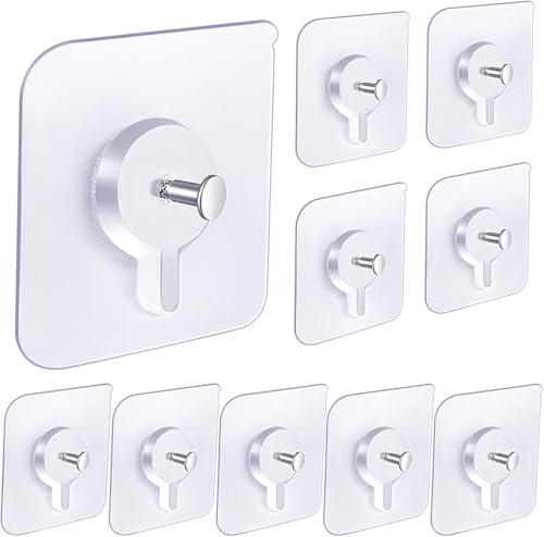 Image of Self Adhesive Heavy Duty Wall Hooks for Hanging Transparent Stainless Steel Waterproof Hooks for Kitchen, Bathroom, Home & Office (Hanging Photo Frames)