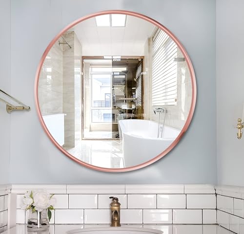 Image of Ali.G.I Vanity Round Wall Mirror | Metal Frame Bathroom Mirror | Classic Design Rose Gold Mirror for Bathroom Wash Basin, Bedroom, Drawing Room -30inches.