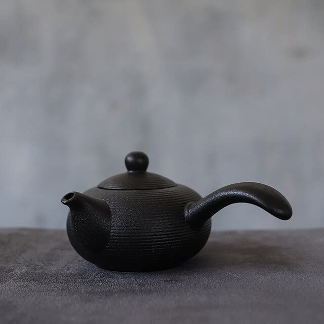 AILIFE Black Crockery Kyusu Teekanne, handgefertigt, chinesische Teekanne, 165 ml
