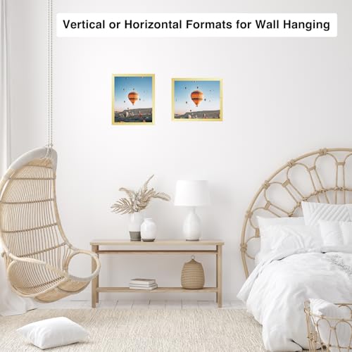 Image of JCJMY 8x9 Picture Frame Gold for Wall Hanging or Tabletop, Wall Mounting Horizontally or Vertically, 8 x 9 Wall Gallery Poster Photo Frame with Shatter Resistant Plastic Plexiglass, Gold