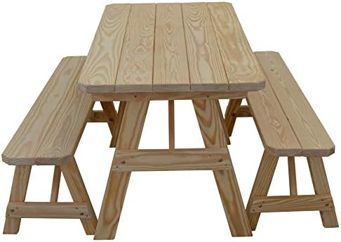 Furniture Barn USA Pine 5' Traditional Table with 2 Benches, Unfinished