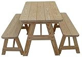 Furniture Barn USA Pine 5' Traditional Table with 2 Benches, Unfinished