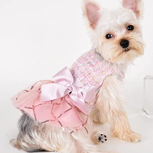Dog Dresses For Small Dogs Girl Winter Puppy Sweater Dress Cold Weather Pet Coat Clothes Outfit Princess Cat Wedding Skirt Apparel For Chihuahua Yorkie Teacup (Small Bust 12.99") #TOP3