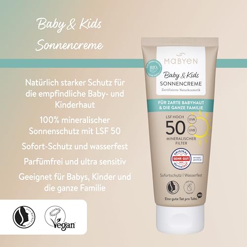 Mineralische Sonnencreme für Babys und Kinder von Mabyen mit LSF 50