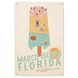 Lantern Press 6x9 Inch Wood Sign, Ready to Hang Wall Decor, Marco Island, Florida, Summer Ice Cream Scene