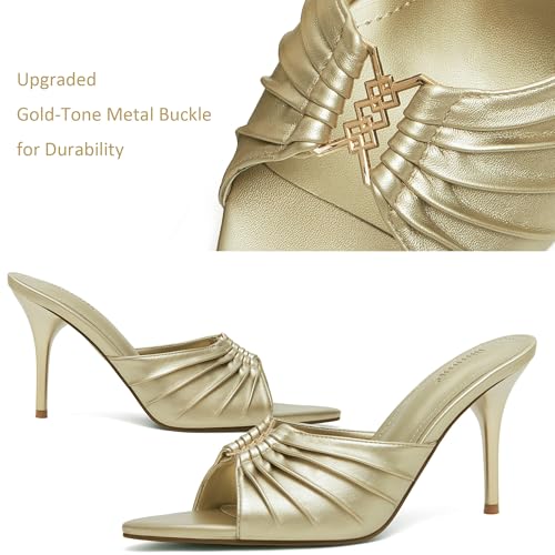Image of iiimmu 3.5 IN Stiletto Mules High Heels with Pointed Peep Toe Heeled Sandals Faux Leather